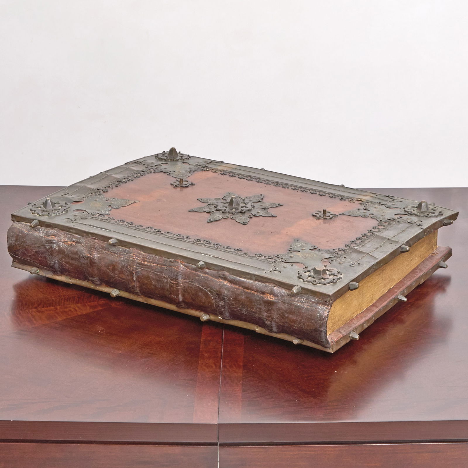 Large 17th Century Style Leather and Brass Mounted Faux Book Box (1 of 3)