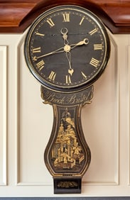 English Black Painted and Chinoiserie Decorated 'Act of Parliament' Wall Clock