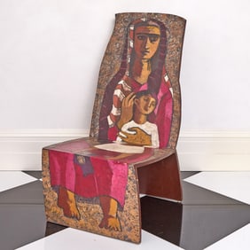 Contemporary Painted Side Chair Depicting Mother and Child