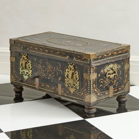 Victorian Painted Leather and Brass Mounted Trunk