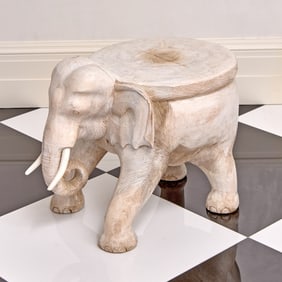 White Painted Wood Elephant-Form End Table