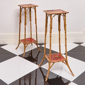 Pair of Edwardian Bamboo and Lacquer Plant Stands