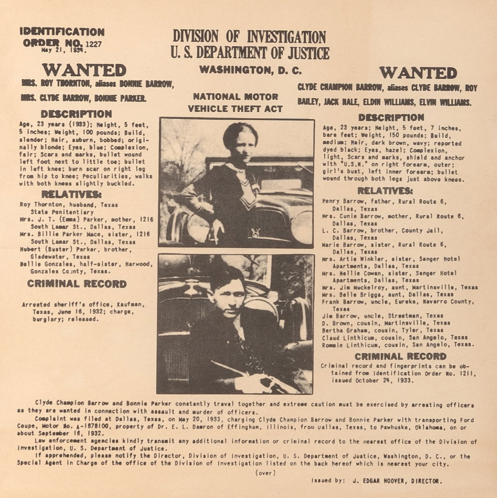 The famous Bonnie and Clyde "Wanted" broadside (1 of 3)