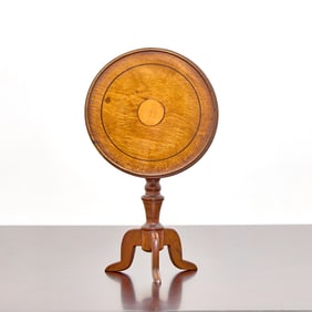 English Inlaid Wood Miniature Tilt-Top Tea Table