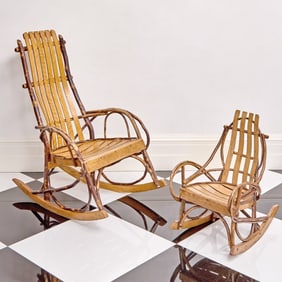 Two American Rustic Twig Rocking Chairs