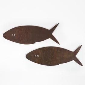 Pair of Painted Metal Fish Wall Appliques