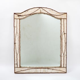 Rustic Birch Bark Veneered Wood and Twig Mirror