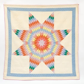 Amish Pieced and Stitched "Broken Flower Star" Pattern Quilt