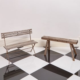Two Children's Outdoor Wood Benches