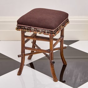 Victorian Bamboo Upholstered Stool