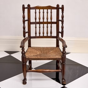 Lancashire Spindle Back Ash and Rush Arm Chair
