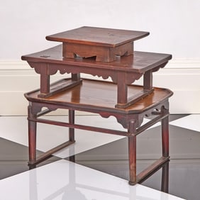 Four Small Stackable Wood Low Tables