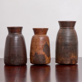 Three Wood Carved Vases