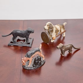 Four Painted Metal Dog-Form Decorative Objects
