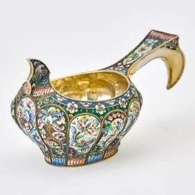 Russian Silver-Gilt and Cloisonné Enamel Kovsh