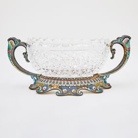 Russian Silver-Gilt, Cloisonné Enamel and Cut Glass Center Bowl