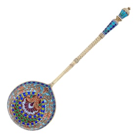 Russian Silver-Gilt Cloisonné and Plique-à-Jour Enamel Spoon