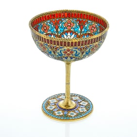 Russian Silver-Gilt and Plique-à-Jour Enamel Footed Cup