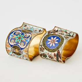 Pair of Russian Silver-Gilt and Cloisonné Enamel Napkin Rings
