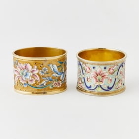 Two Russian Silver-Gilt and Cloisonné Enamel Napkin Rings