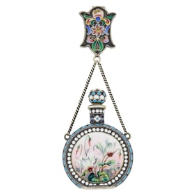 Russian Silver-Gilt, En Plein and Cloisonné Enamel Scent Bottle