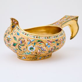 Russian Silver-Gilt and Cloisonné Enamel Large Kovsh