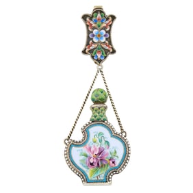 Russian Silver-Gilt and Cloisonné and En Plein Enamel Scent Flask