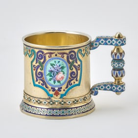 Russian Silver-Gilt and Enamel Tea Glass Holder