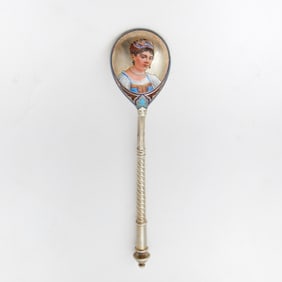 Russian Silver and En Plein Enamel Spoon
