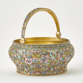 Russian Silver-Gilt and Cloisonné Enamel Sugar Bowl