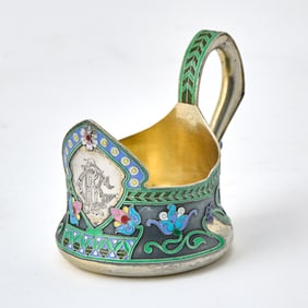 Russian Silver-Gilt and Cloisonné Enamel Tea Glass Holder