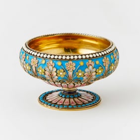 Russian Silver-Gilt and Cloisonné Enamel Footed Bowl