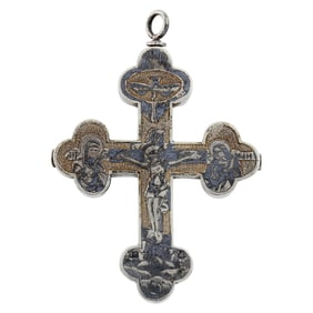 Russian Silver-Gilt and Niello Reliquary Pectoral Cross