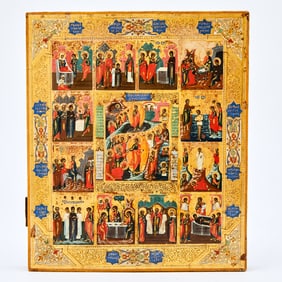 Russian Icon of the Resurrection with Festivals