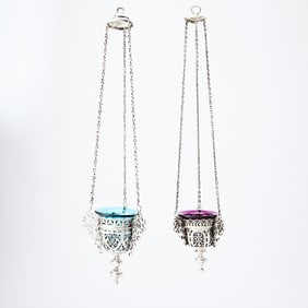 Two Russian Silver Lampadas