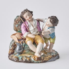 Russian Porcelain Group of Two Boys and The Crayfish