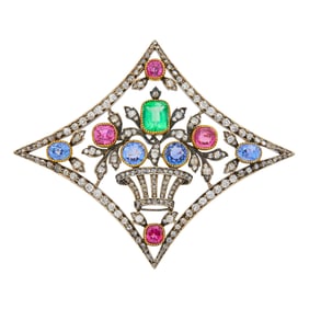 Fabergé Jeweled Platinum-Topped Gold Brooch
