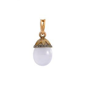 Russian Jeweled Gold and Chalcedony Pendant Egg