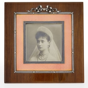 Fabergé Silver, Guilloché Enamel and Wood Photograph Frame