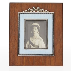 Fabergé Silver Guilloché Enamel and Wood Photograph Frame