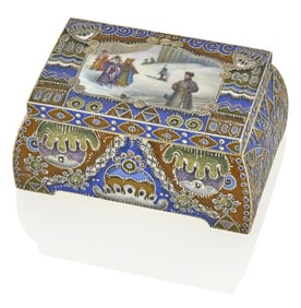 Russian Silver-Gilt, Cloisonné and En Plein Enamel Box