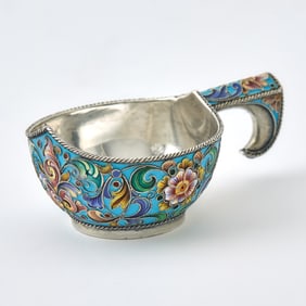 Russian Silver-Gilt and Cloisonné Enamel Small Kovsh