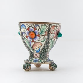 Russian Silver and Cloisonné Enamel Footed Cup