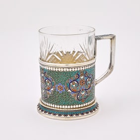 Russian Silver and Cloisonné Enamel Tea Glass Holder