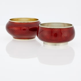 Two Russian Silver-Gilt and Guilloché Enamel Salts