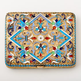 Russian Silver-Gilt and Cloisonné Enamel Cigarette Case