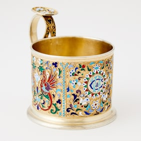 Russian Silver-Gilt and Cloisonné Enamel Tea Glass Holder