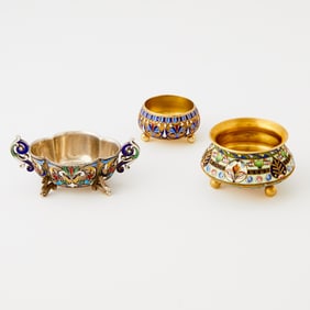Russian Silver and Cloisonné Enamel Salts