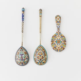 Group of Russian Silver-Gilt and Cloisonné Enamel Articles