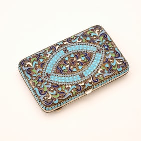 Russian Silver and Cloisonné Enamel Cigarette Case